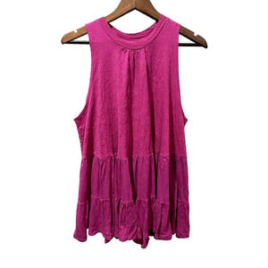 FREE PEOPLE RIGHT‎ ON TIME PINK TOP flare ruffle bottom sleeveless top SMALL |K1